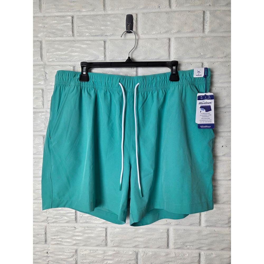 NWT Caribbean Swim Shorts Trunks Waveliner Men's XL Lined Aqua color Swimwear